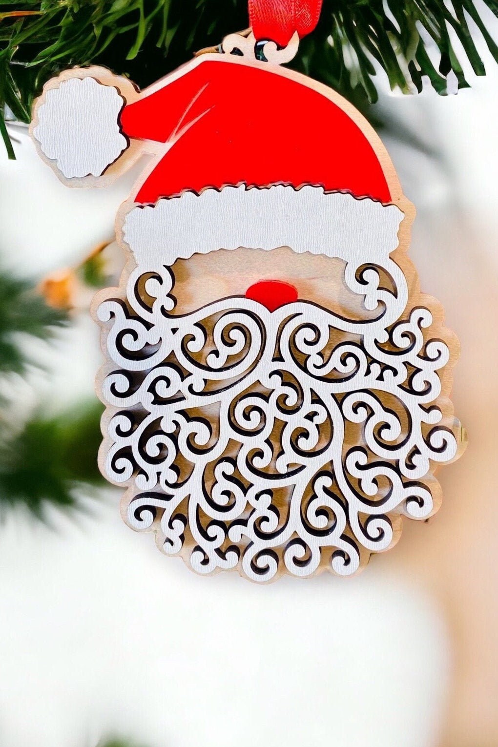 Personalized Santa Ornament, Wooden Family Ornament
