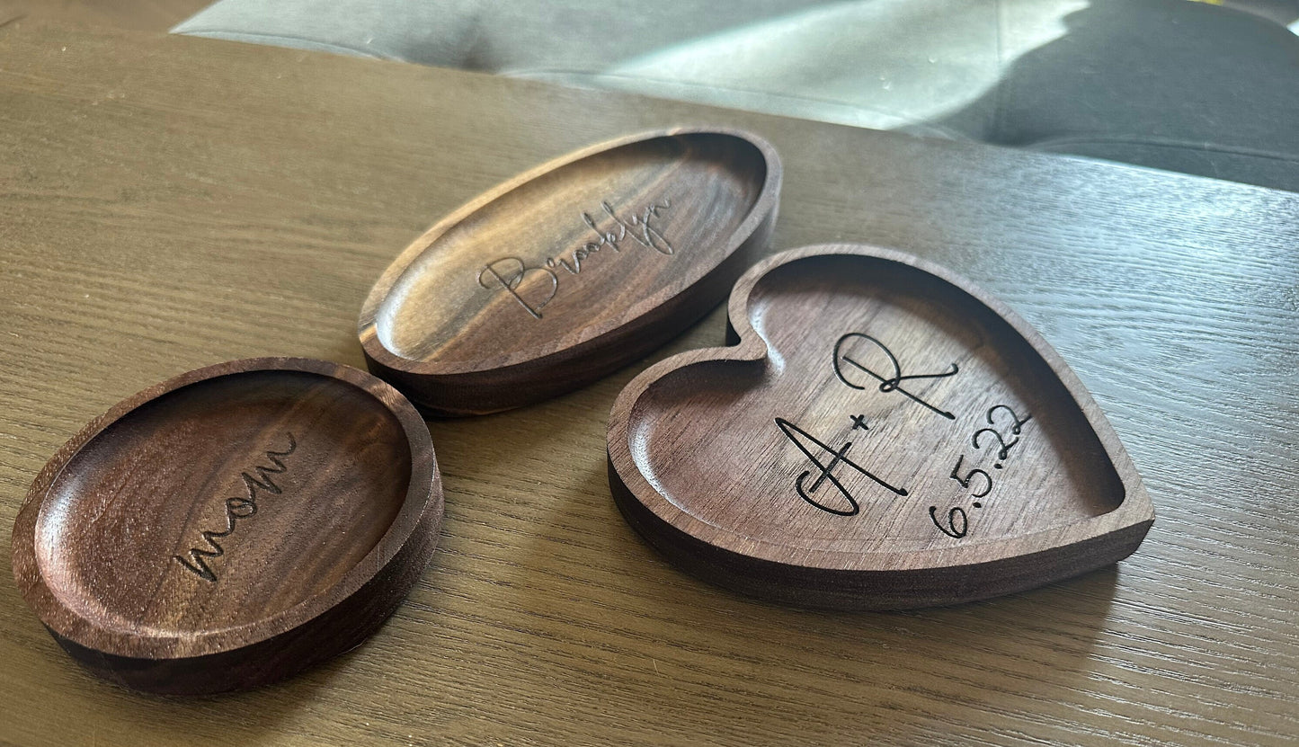 Custom Engraved Wooden Ring Dish - Personalized Engagement Gift for Wife - Wedding Anniversary Jewelry Holder