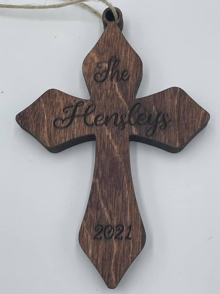 Wooden Cross Ornament, Crucifix, Personalized
