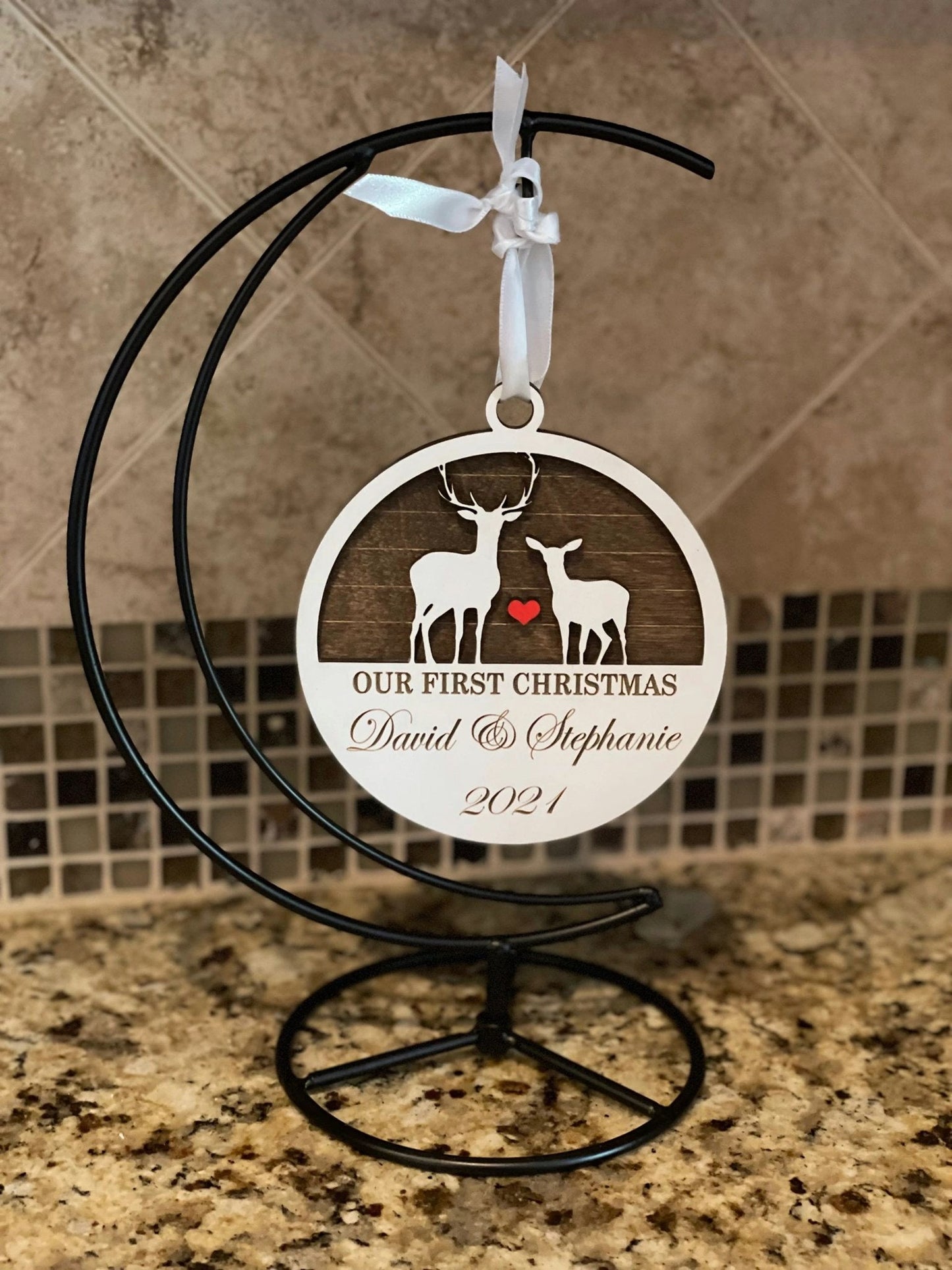 Our First Christmas Personalized Deer Christmas Ornament, Wooden