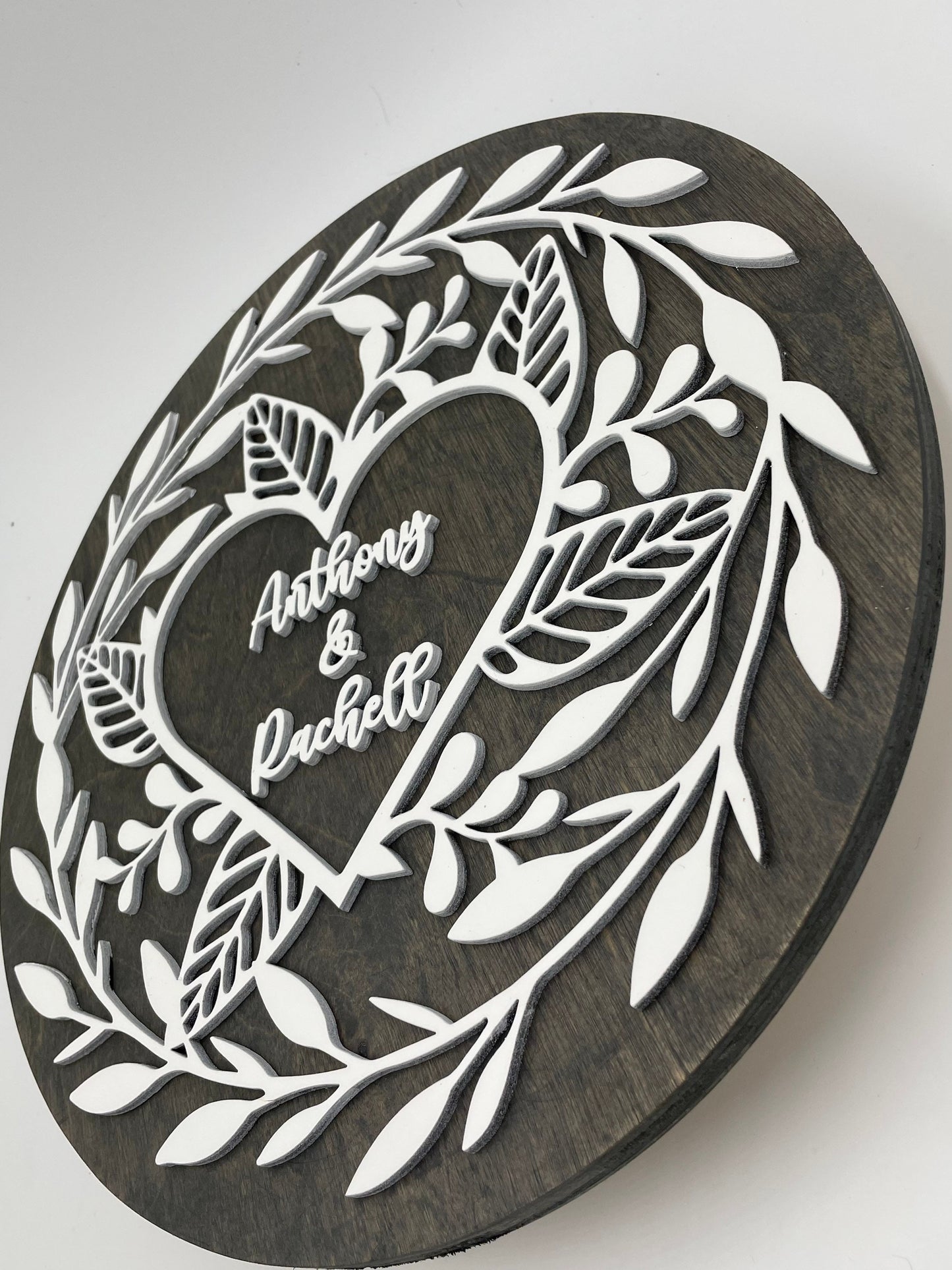 Couples Personalized Gift Floral Wooden Wall Art, Valentines Day, Anniversary, Wedding Gift