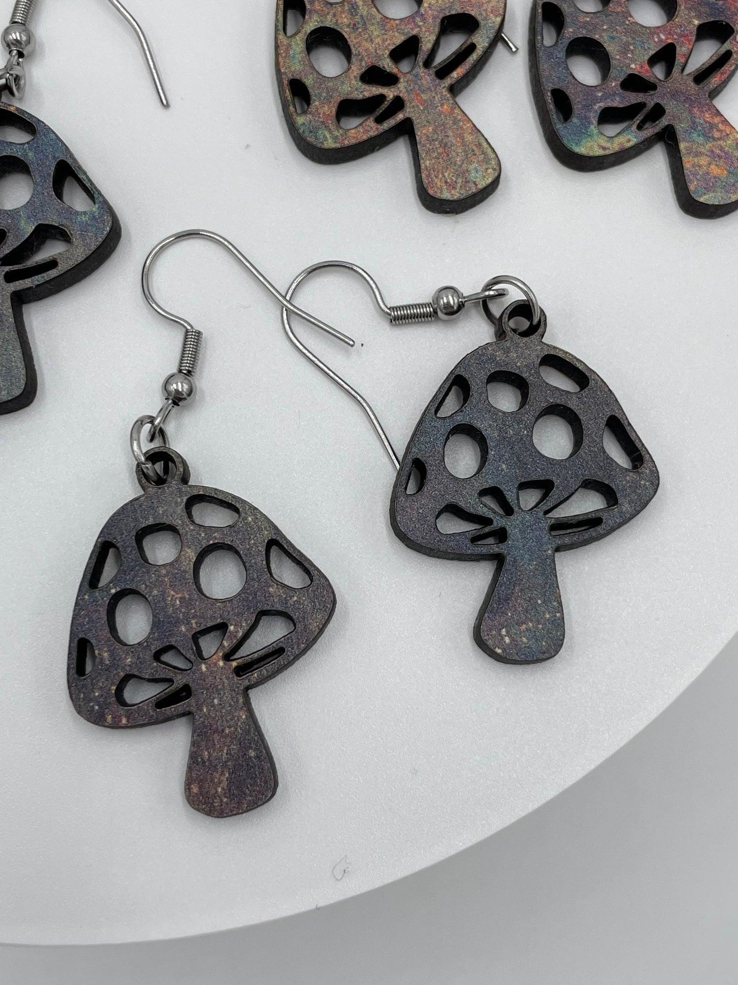 Mushroom Toadstool Wooden Earrings, Hypoallergenic