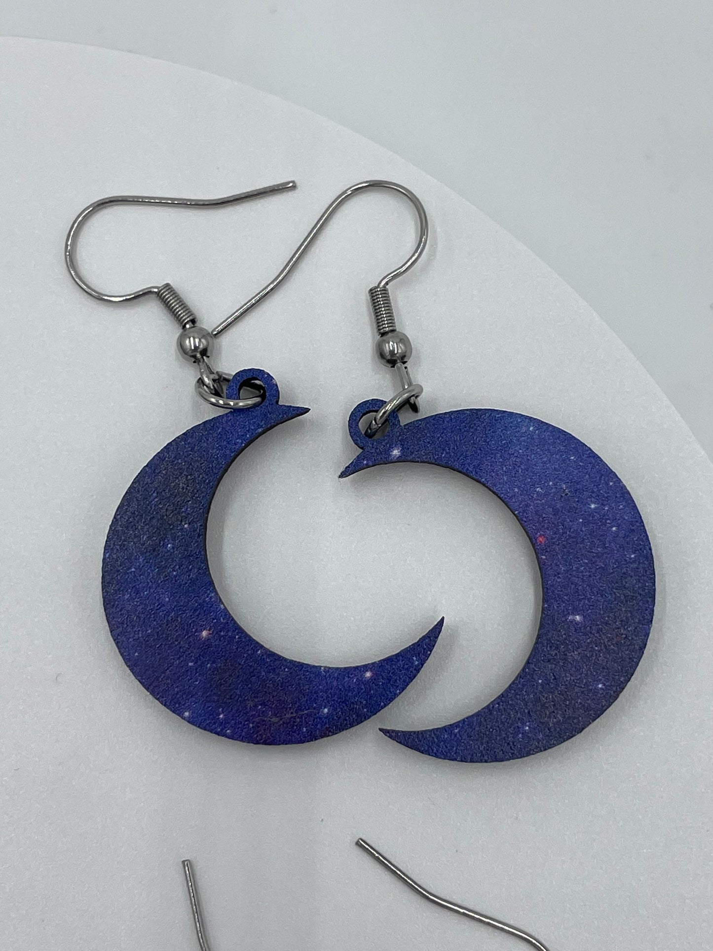 Moon Galaxy Wooden Earrings, Hypoallergenic Stainless Steel