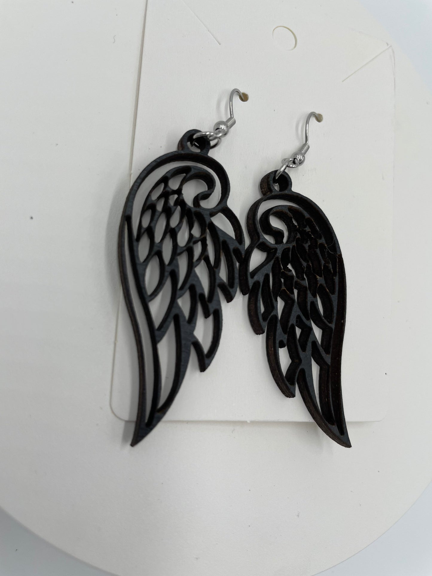 Black Angel Wings Earrings, Goth Style Raven, Hypoallergenic Stainless Steel, Lightweight Wood