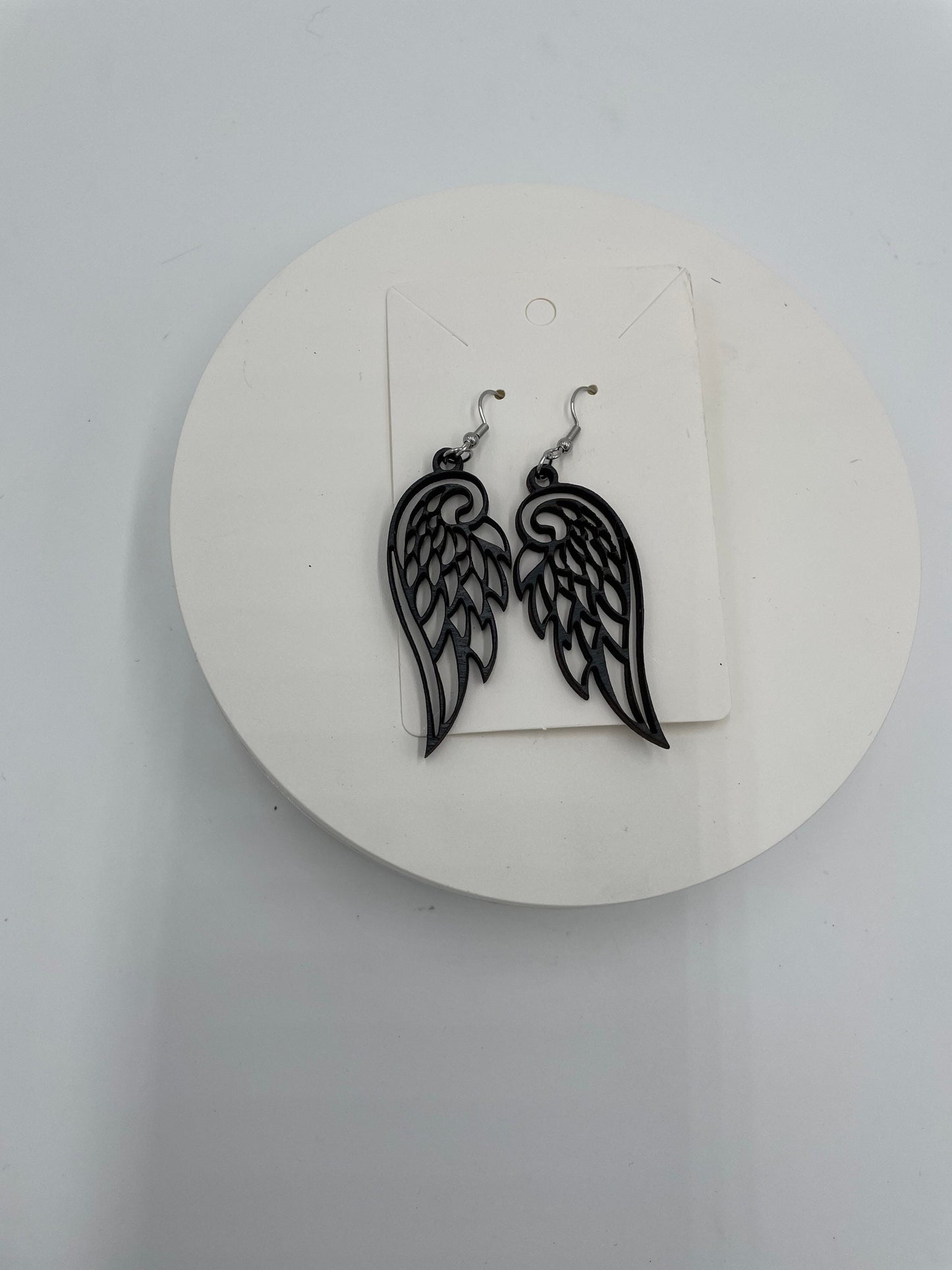 Black Angel Wings Earrings, Goth Style Raven, Hypoallergenic Stainless Steel, Lightweight Wood