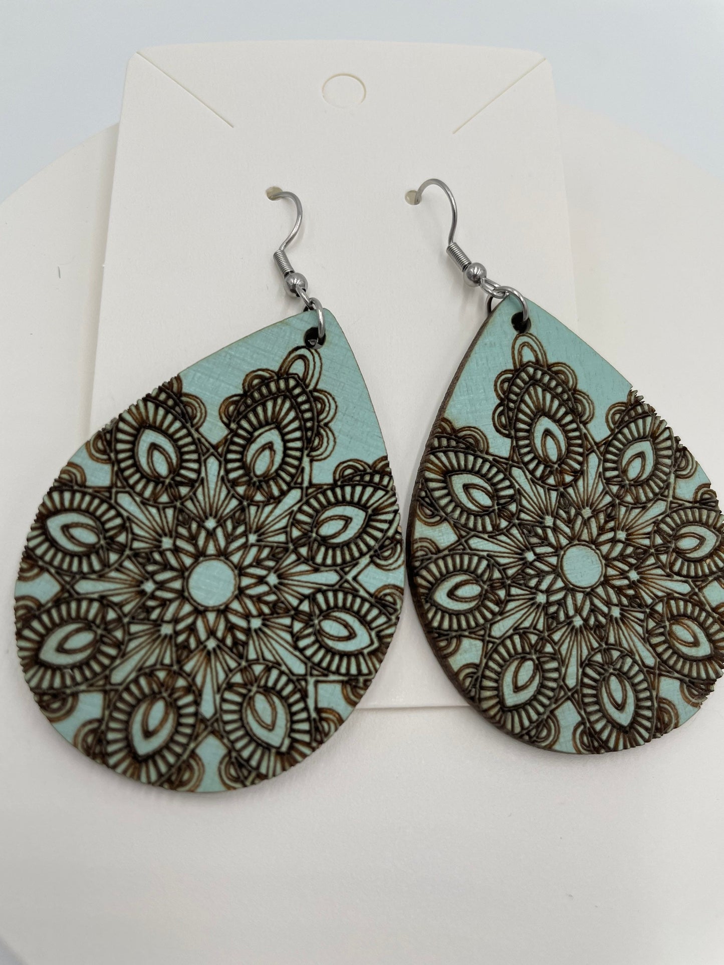 Boho Style Wooden Earrings, Hypoallergenic Stainless Steel