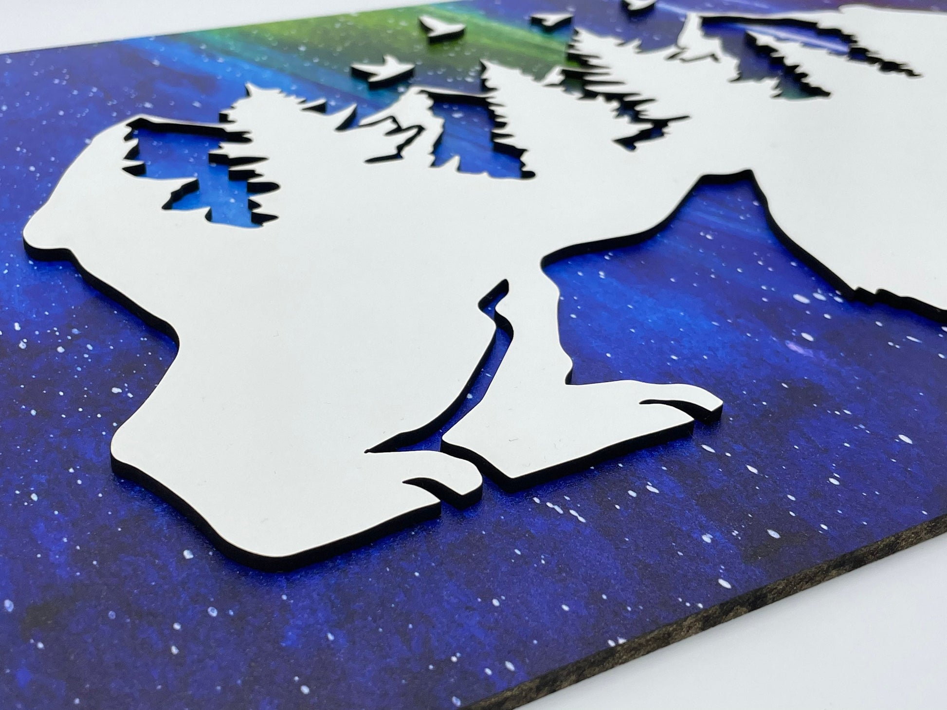 Northern Lights Bear and Forest Wood Wall Art