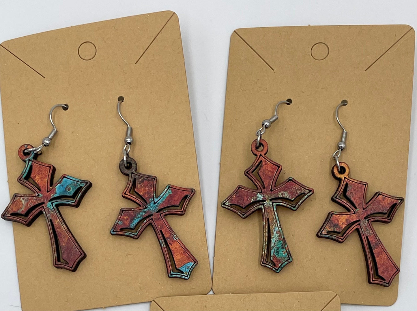 Cross Earrings, Rustic Style,  Hypoallergenic Stainless Steel