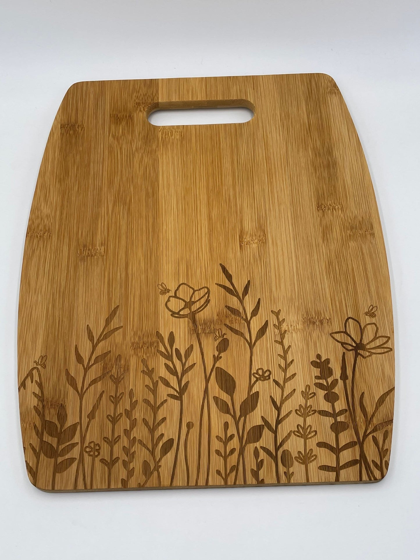 Engraved Wildflower and Bee Bamboo Cutting Board, Home Decor