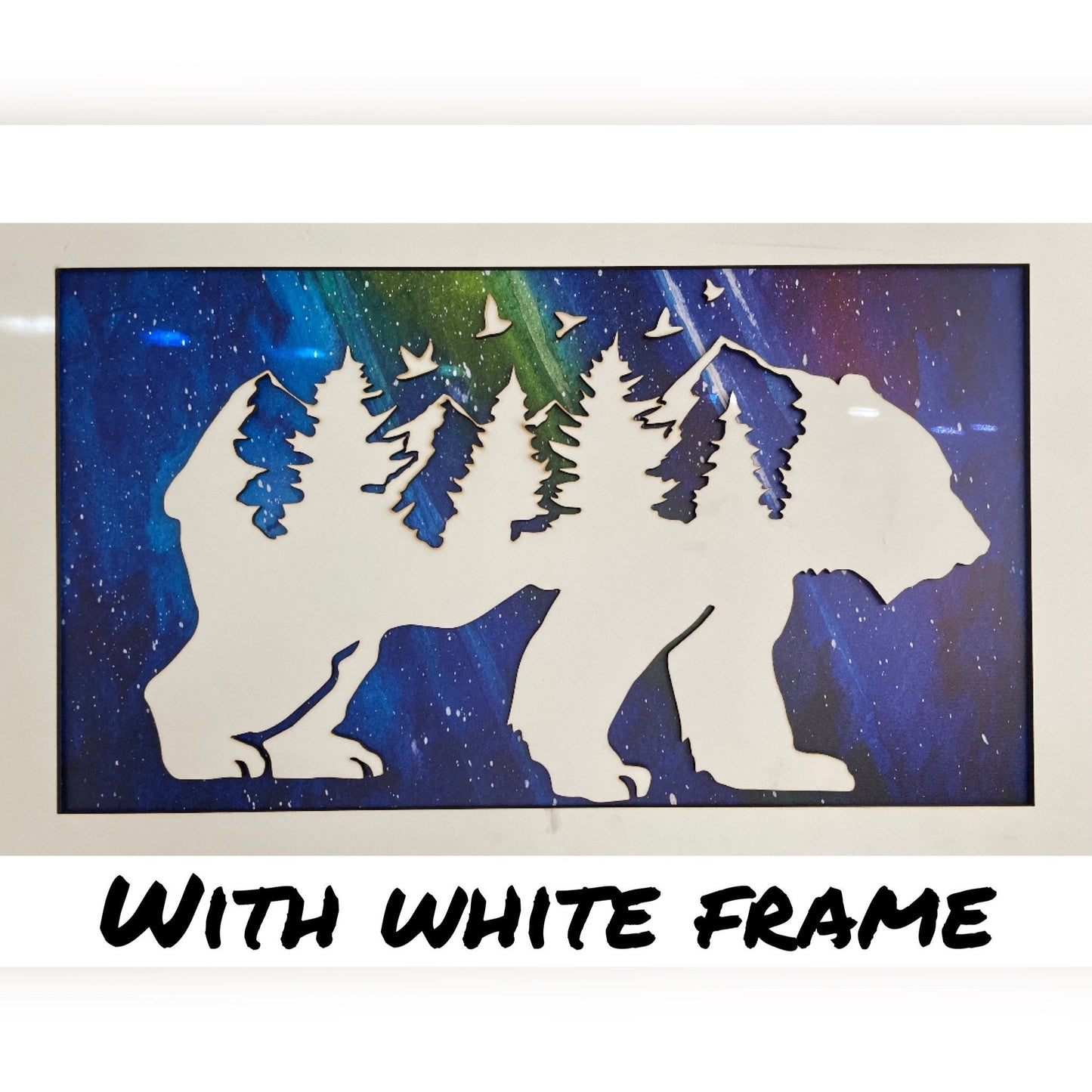 Northern Lights Bear and Forest Wood Wall Art