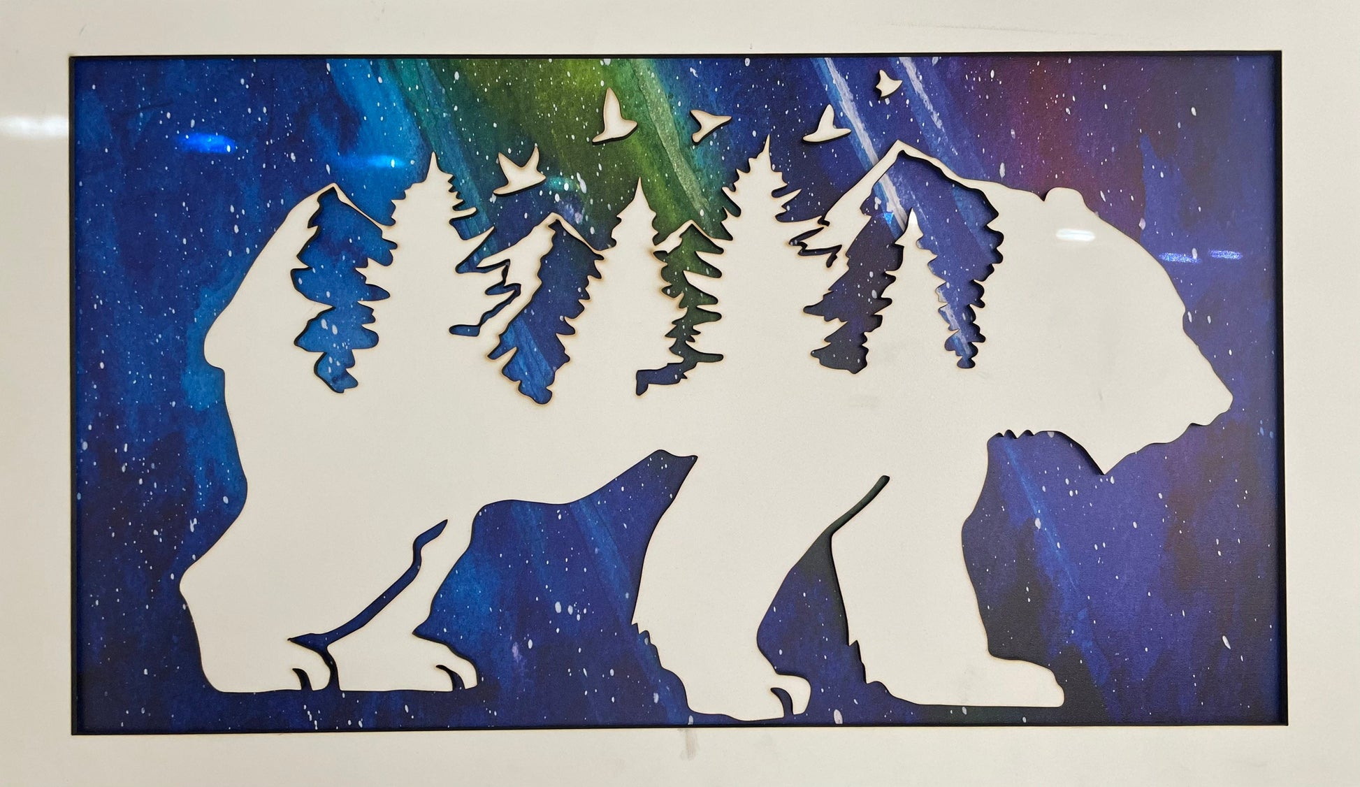 Northern Lights Bear and Forest Wood Wall Art