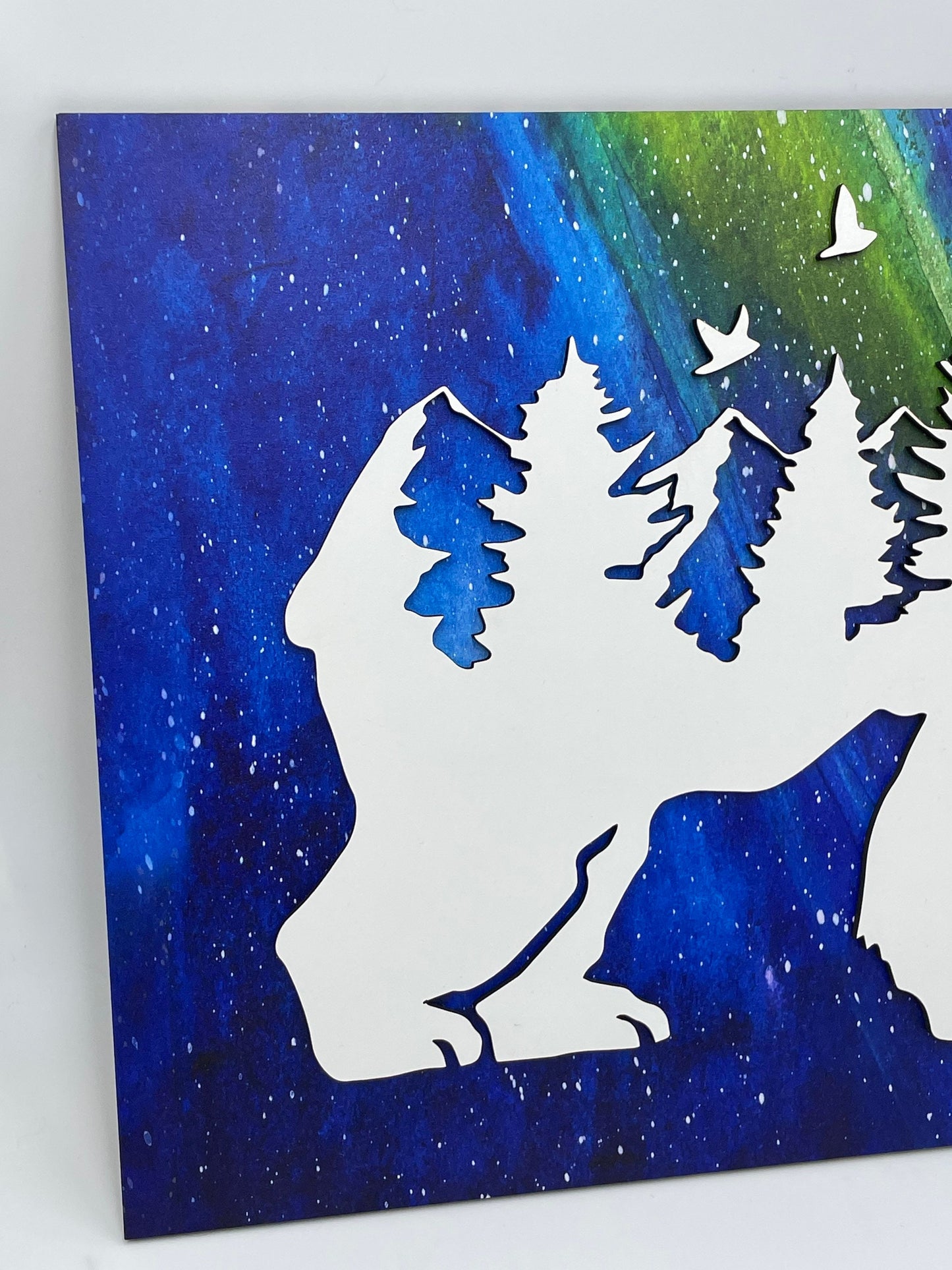 Northern Lights Bear and Forest Wood Wall Art