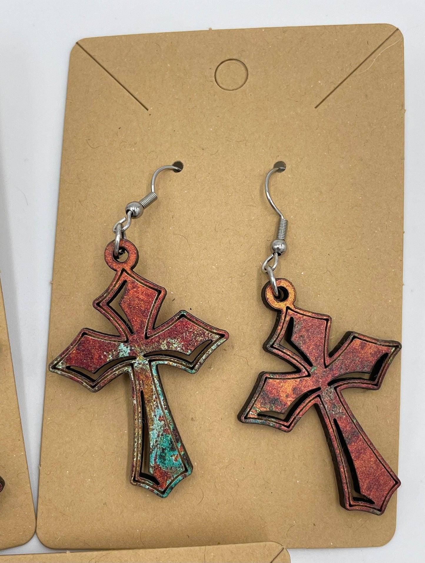 Cross Earrings, Rustic Style,  Hypoallergenic Stainless Steel