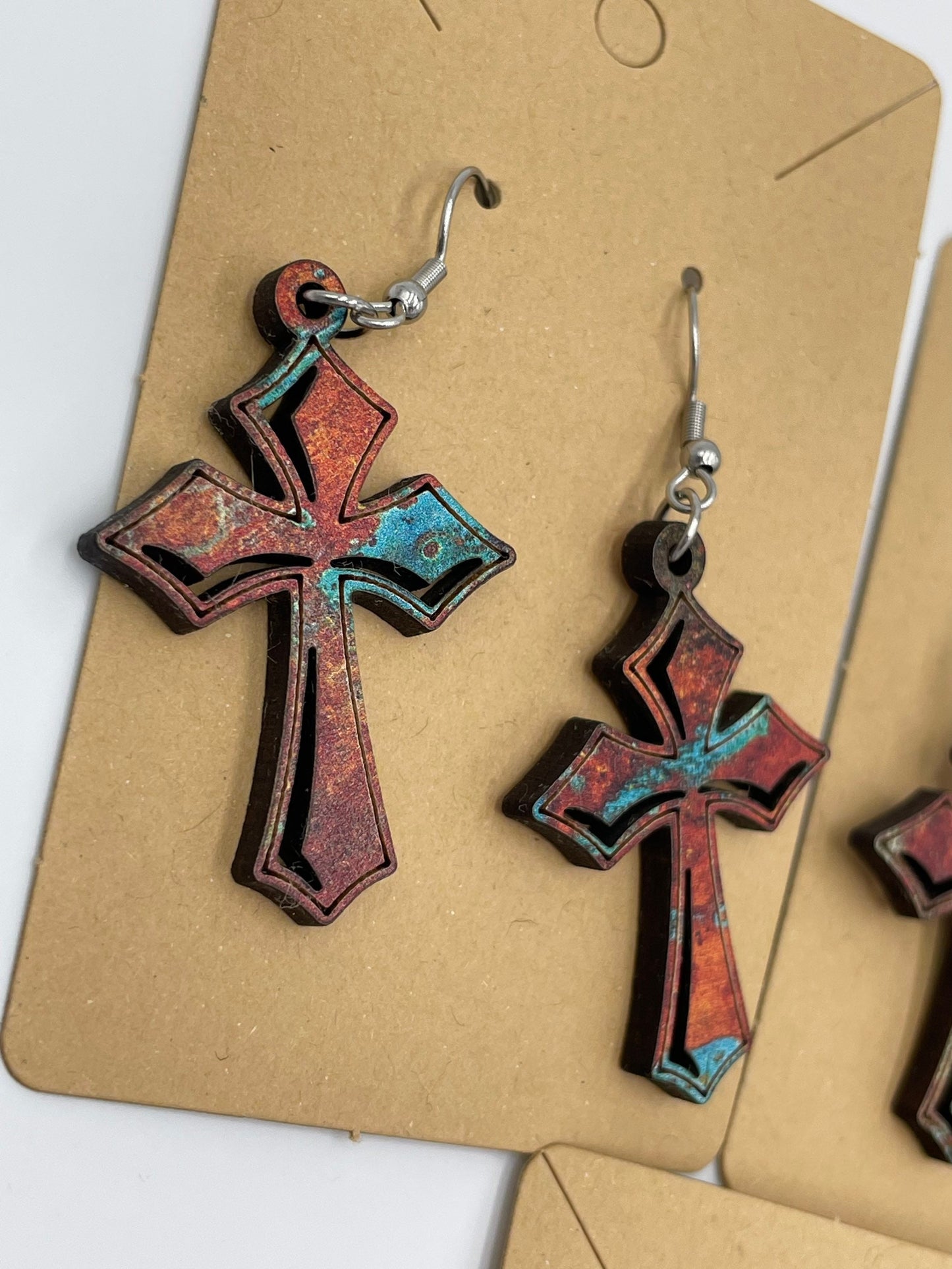 Cross Earrings, Rustic Style, Hypoallergenic Stainless Steel