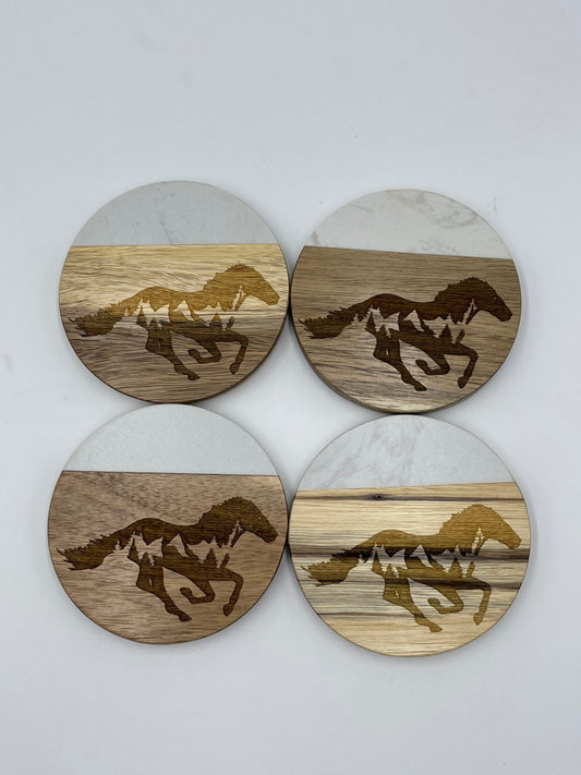 Engraved Horse Coasters, Set of 4