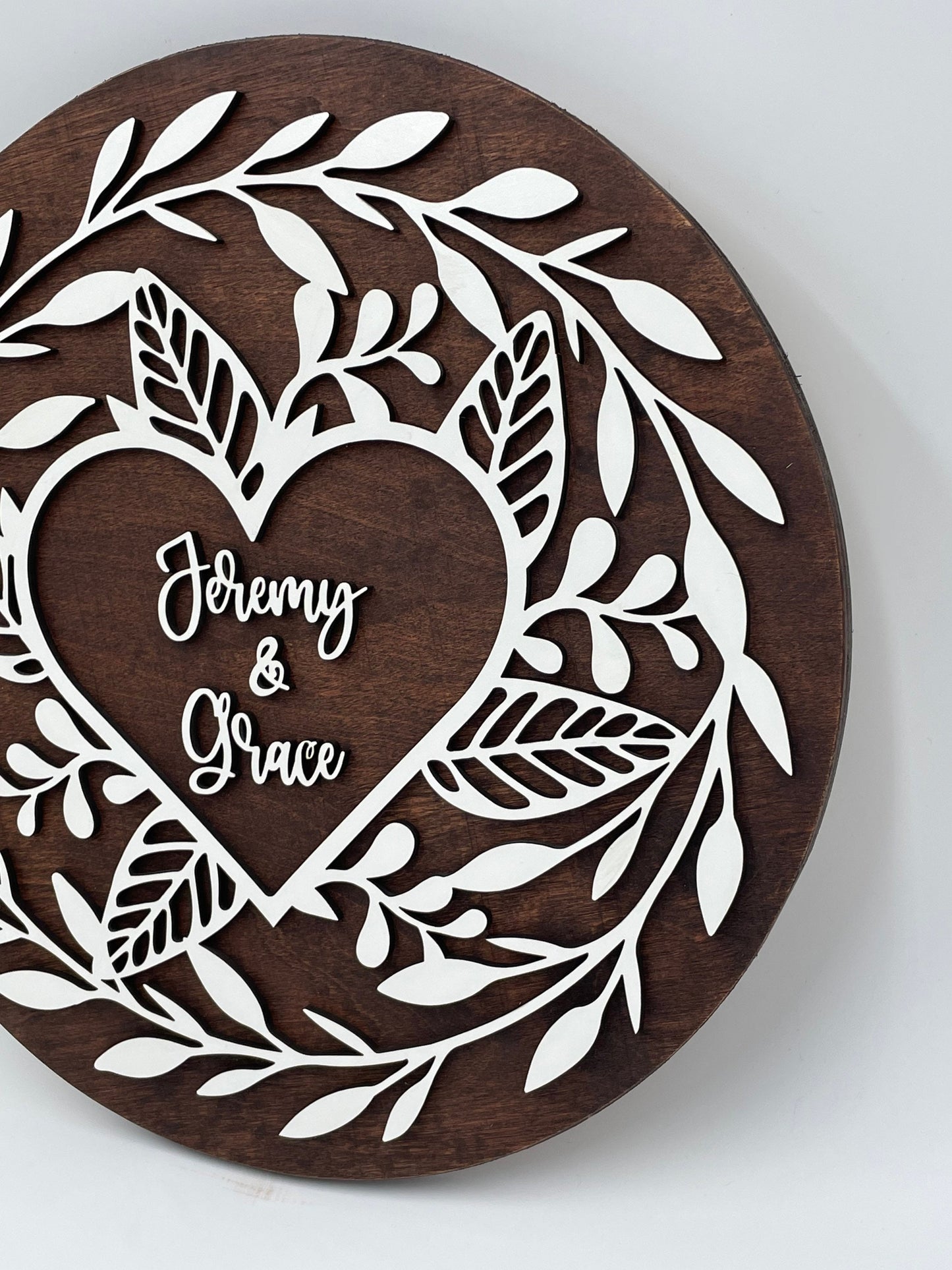 Couples Personalized Gift Floral Wooden Wall Art, Valentines Day, Anniversary, Wedding Gift