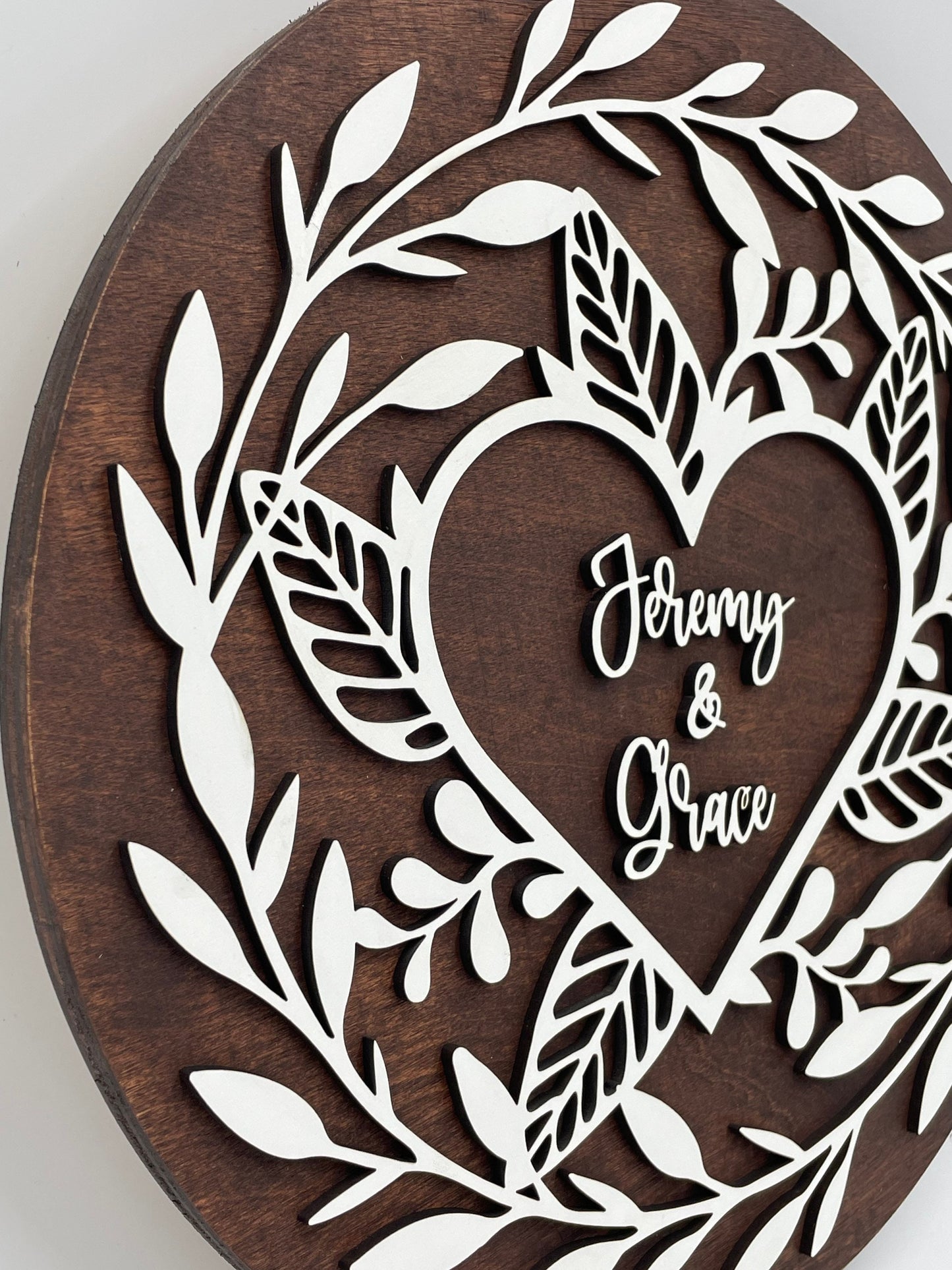 Couples Personalized Gift Floral Wooden Wall Art, Valentines Day, Anniversary, Wedding Gift