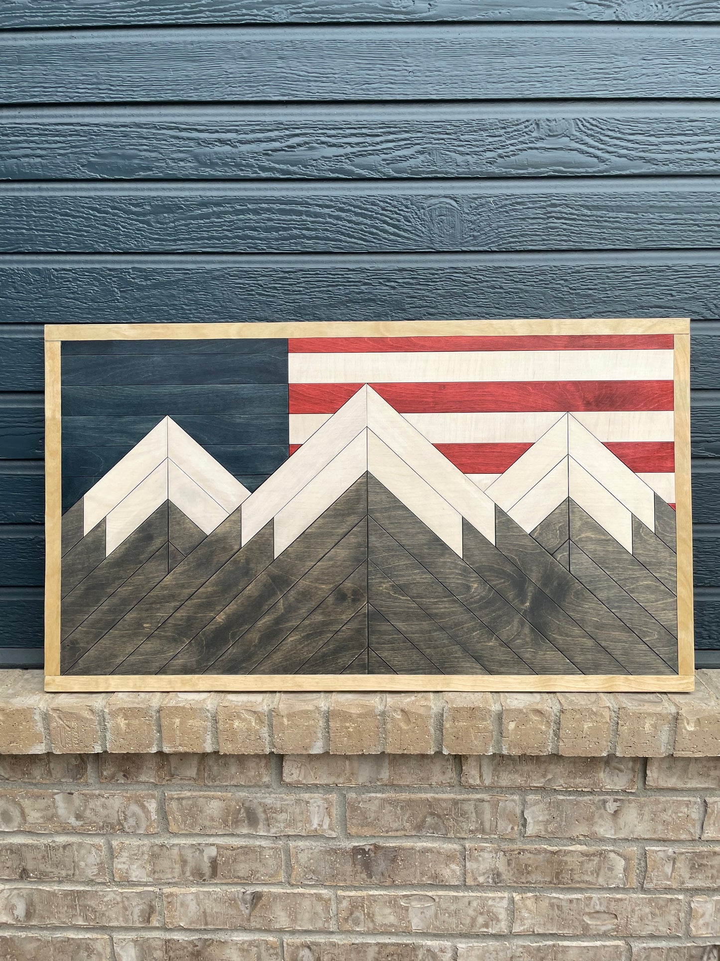 Quilted Colorado Mountain Wall Art, American Flag Art, Wood Wall Art, Home Decor, Cabin Decor, Restaurant Wall Art, Waiting Room Art