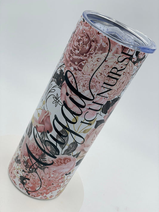 Pink Floral Stainless Steel Tumbler, Personalized