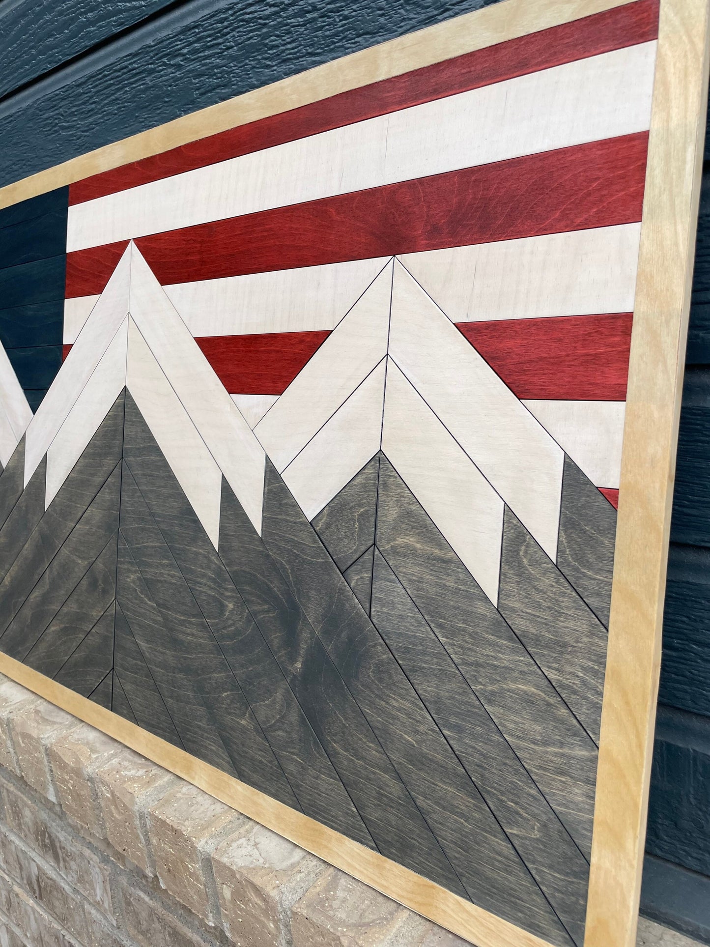 Quilted Colorado Mountain Wall Art, American Flag Art, Wood Wall Art, Home Decor, Cabin Decor, Restaurant Wall Art, Waiting Room Art