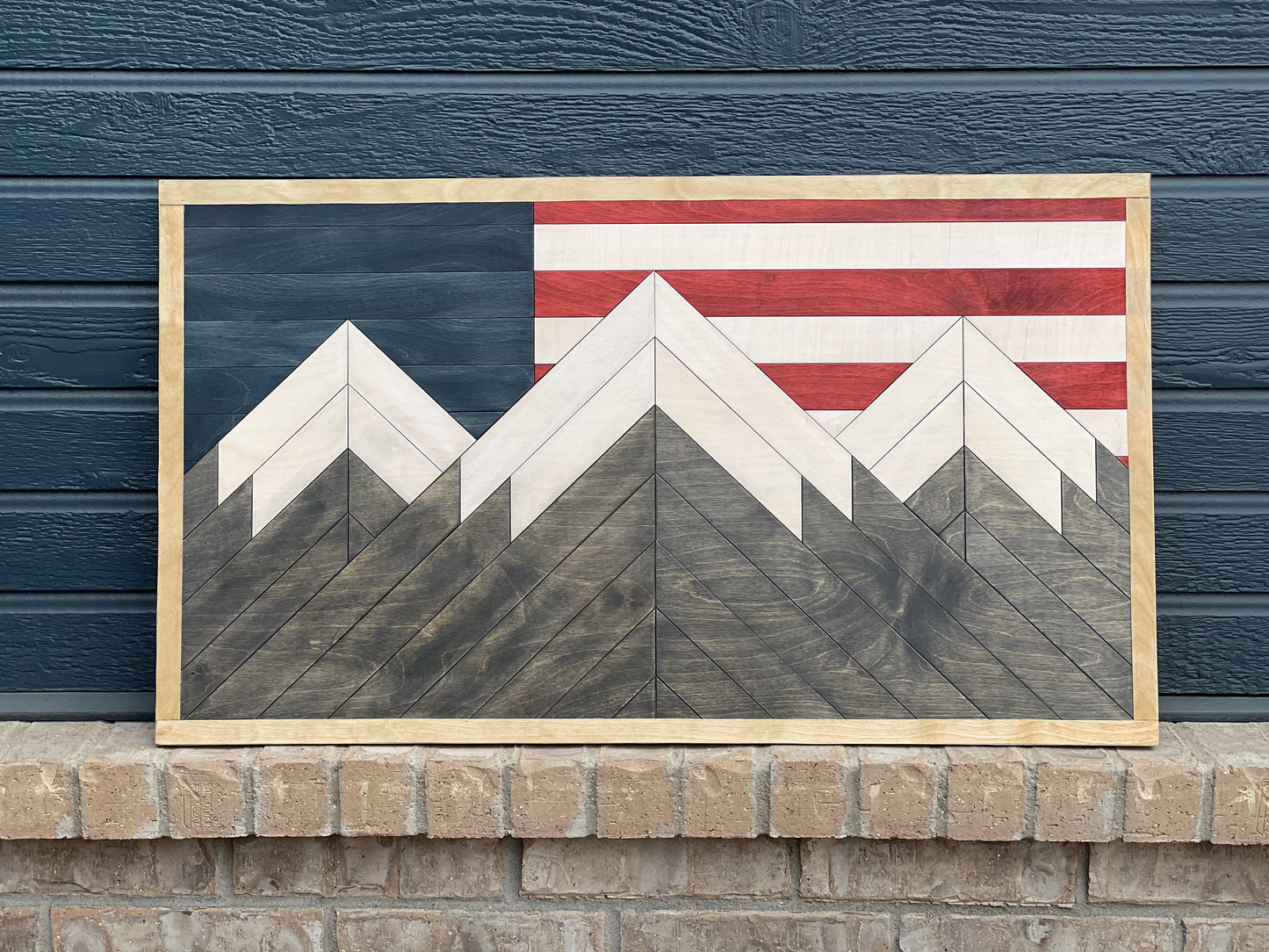 Quilted Colorado Mountain Wall Art, American Flag Art, Wood Wall Art, Home Decor, Cabin Decor, Restaurant Wall Art, Waiting Room Art