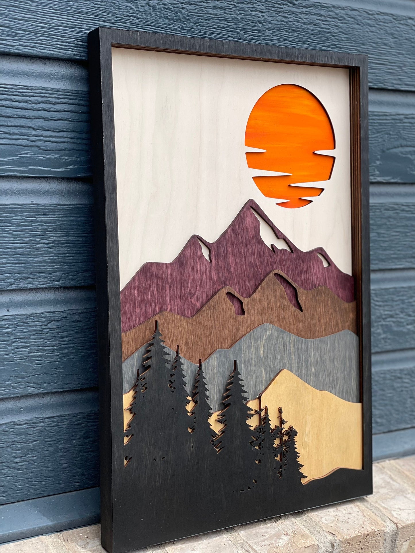 Wooden Mountain Wall Art, 7 Layer