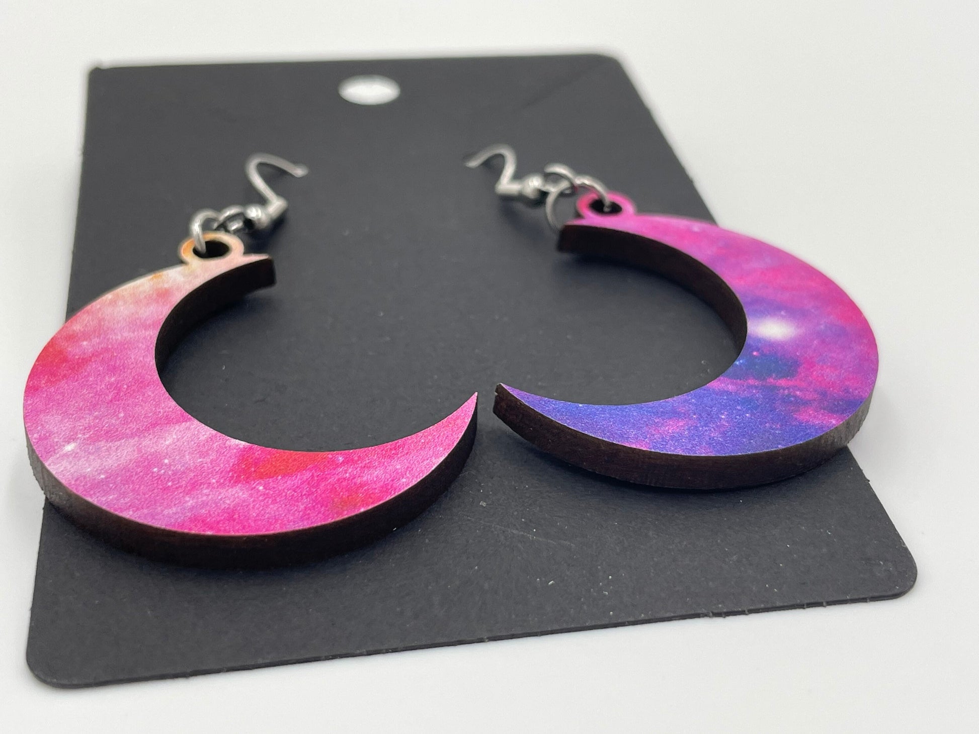 Moon Galaxy Wooden Earrings, Hypoallergenic Stainless Steel