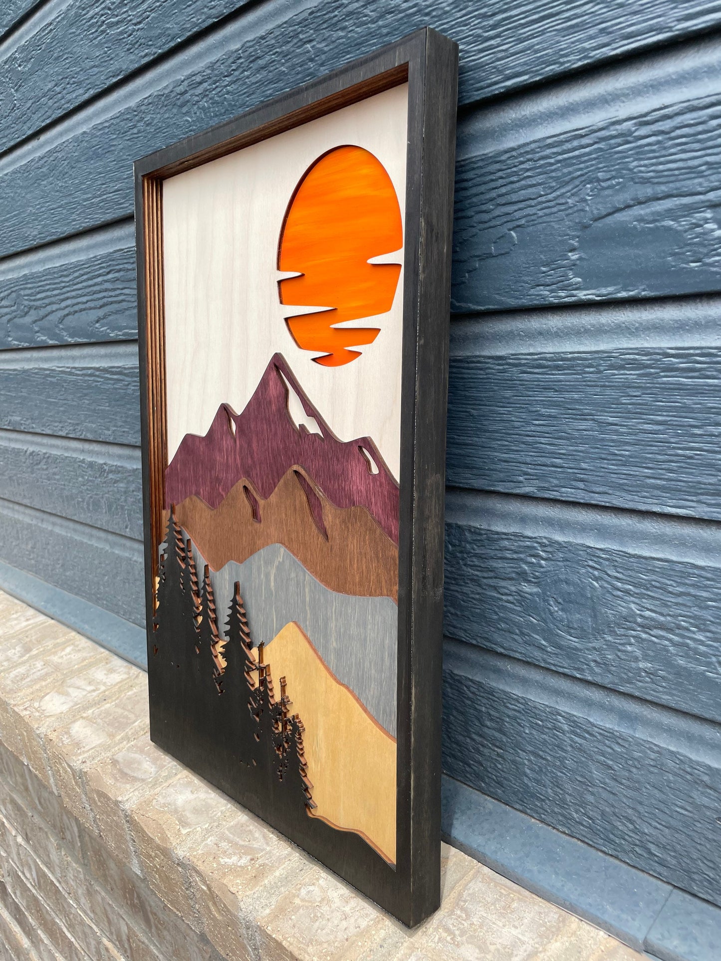 Wooden Mountain Wall Art, 7 Layer