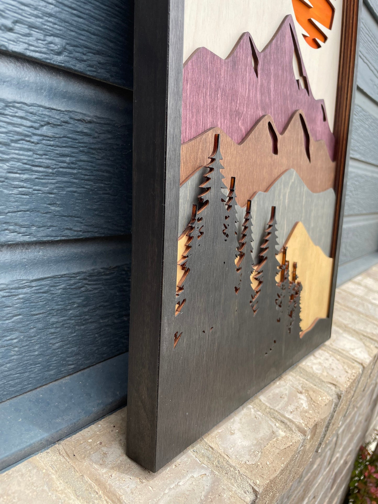 Wooden Mountain Wall Art, 7 Layer