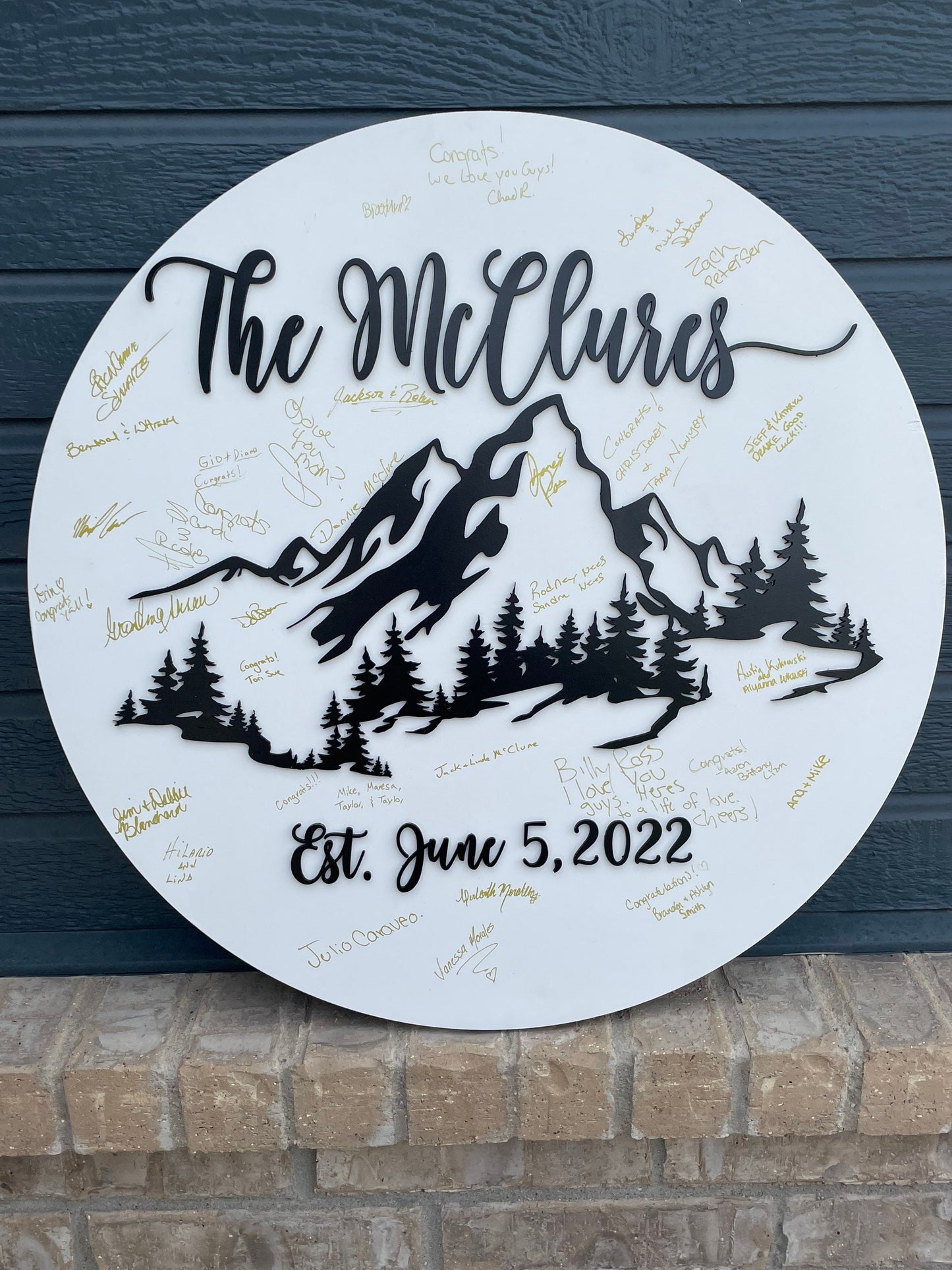 Personalized Wooden Mountain Wall Art, Wedding Guestbook, Anniversary Gift, Gift for Couples