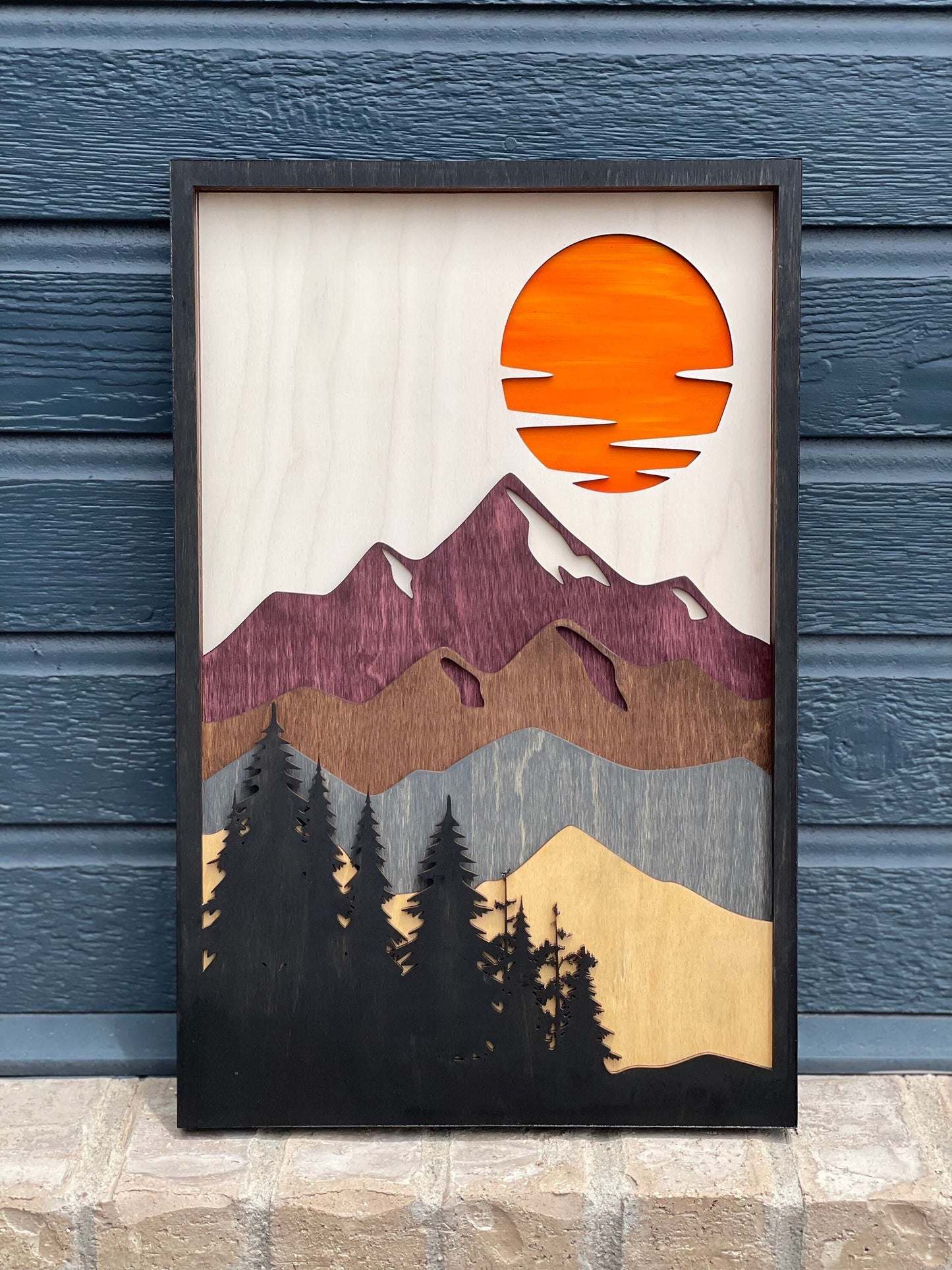 Wooden Mountain Wall Art, 7 Layer