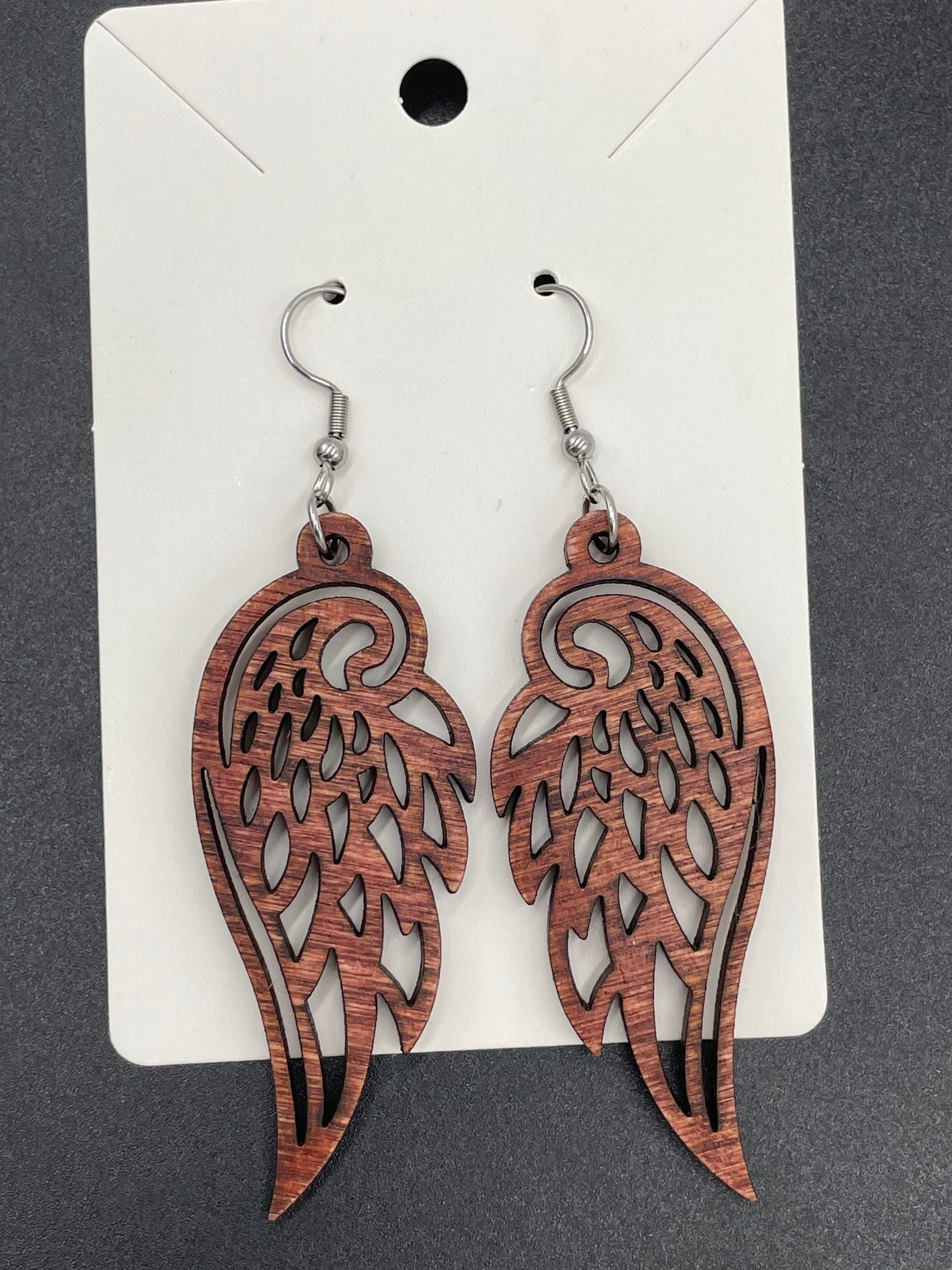 Angel Wings Earrings, Wooden Bird Earrings, Hypoallergenic