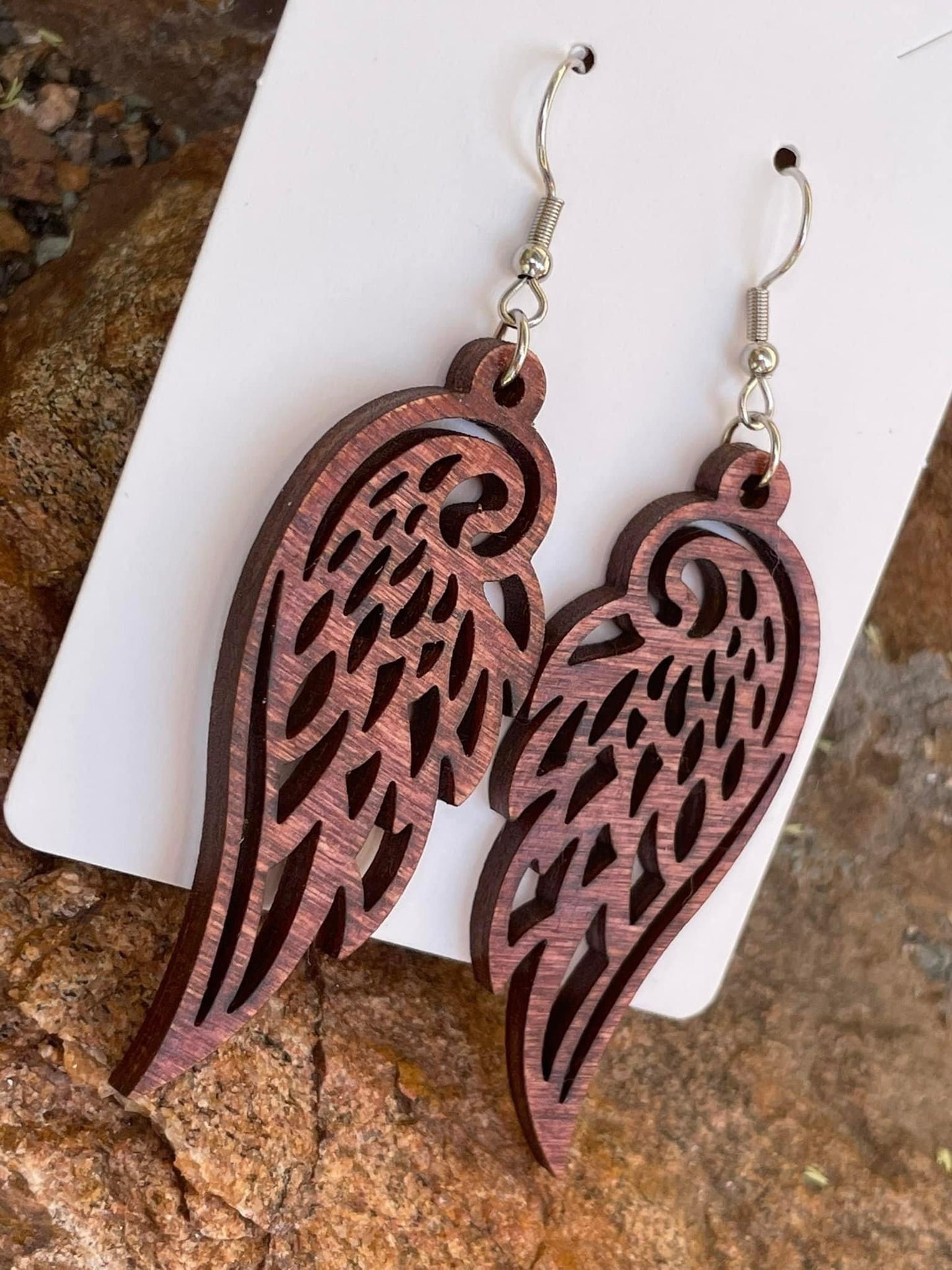 Angel Wings Earrings, Wooden Bird Earrings, Hypoallergenic