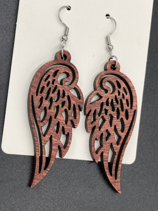 Angel Wings Earrings, Wooden Bird Earrings, Hypoallergenic