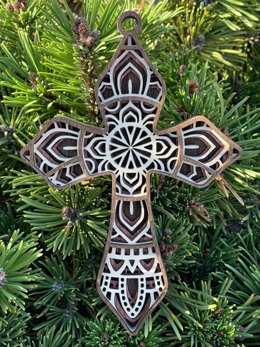 Wooden Cross Ornament, Crucifix, Personalized