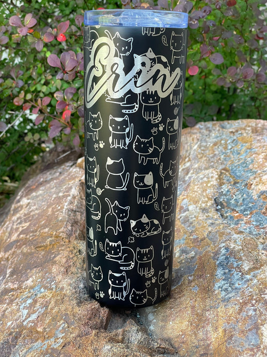 Engraved Cat Tumbler, 20oz - Free Personalization Optional