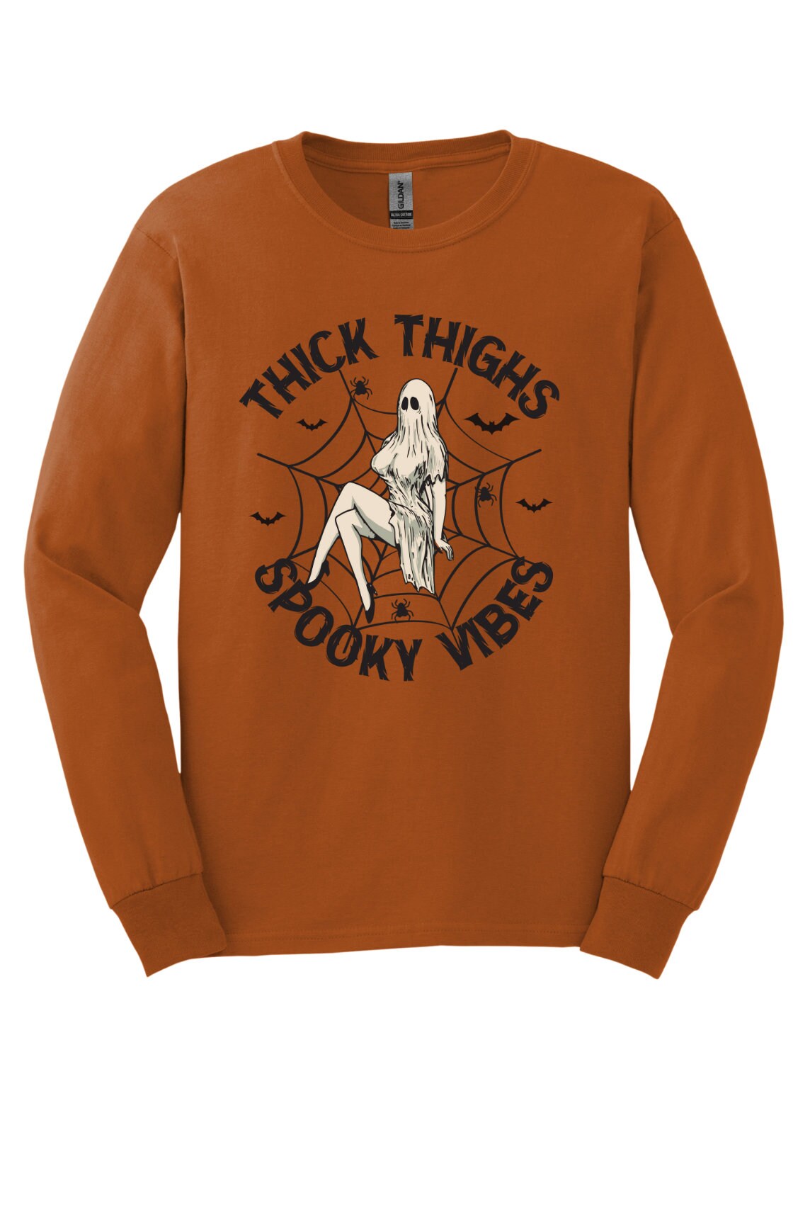 Thick Thighs Spooky Vibes Long Sleeve, Cotton, Women and Unisex Adult Tee