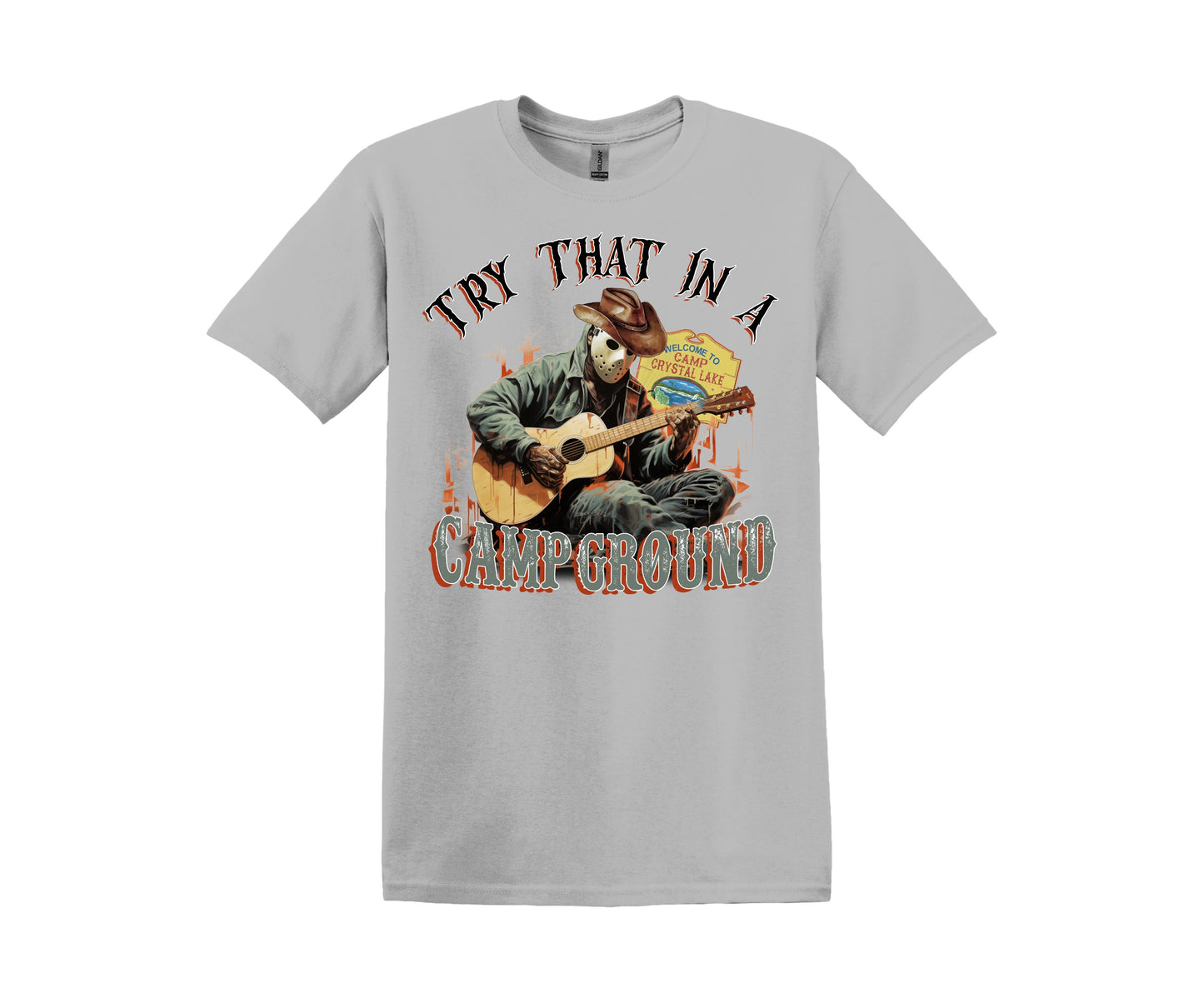 Try That In a Campground Halloween Short Sleeve Shirt, Cotton, Adult Tee