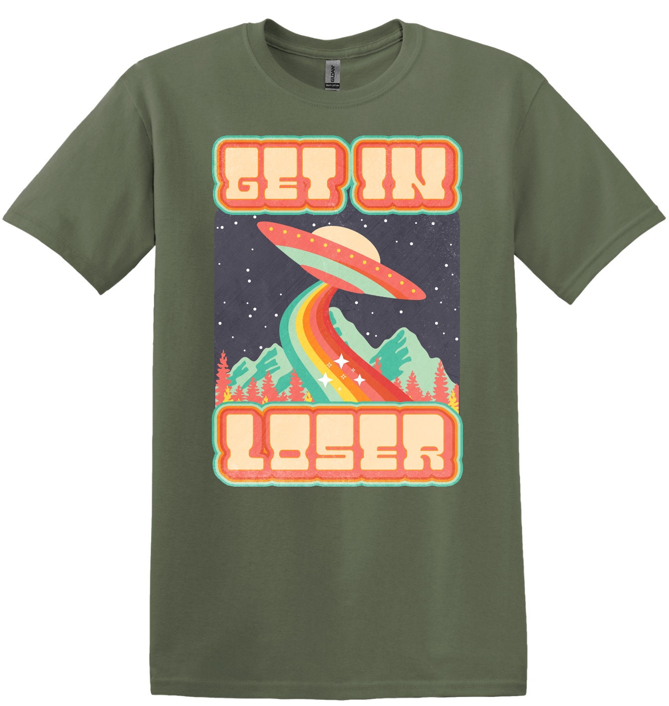 Get In Loser, Alien Abduction Short Sleeve Cotton Shirt, Women and Unisex Style Options, Adult Tee