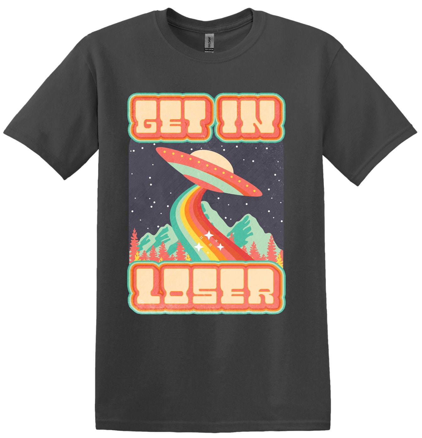 Get In Loser, Alien Abduction Short Sleeve Cotton Shirt, Women and Unisex Style Options, Adult Tee