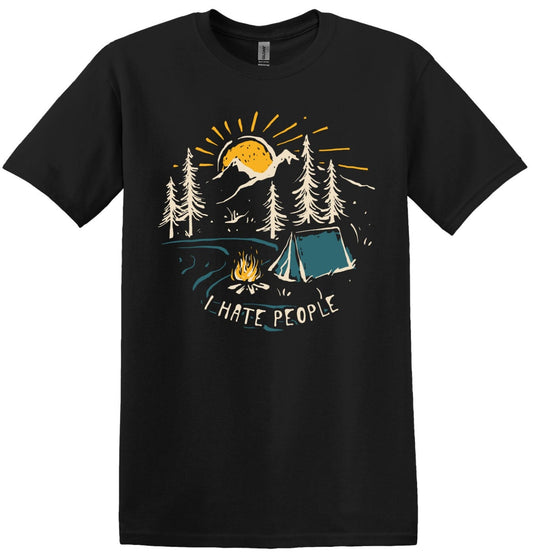 I Hate People, Outdoors Camping Short Sleeve Cotton Shirt, Women and Unisex Style Options, Adult Tee