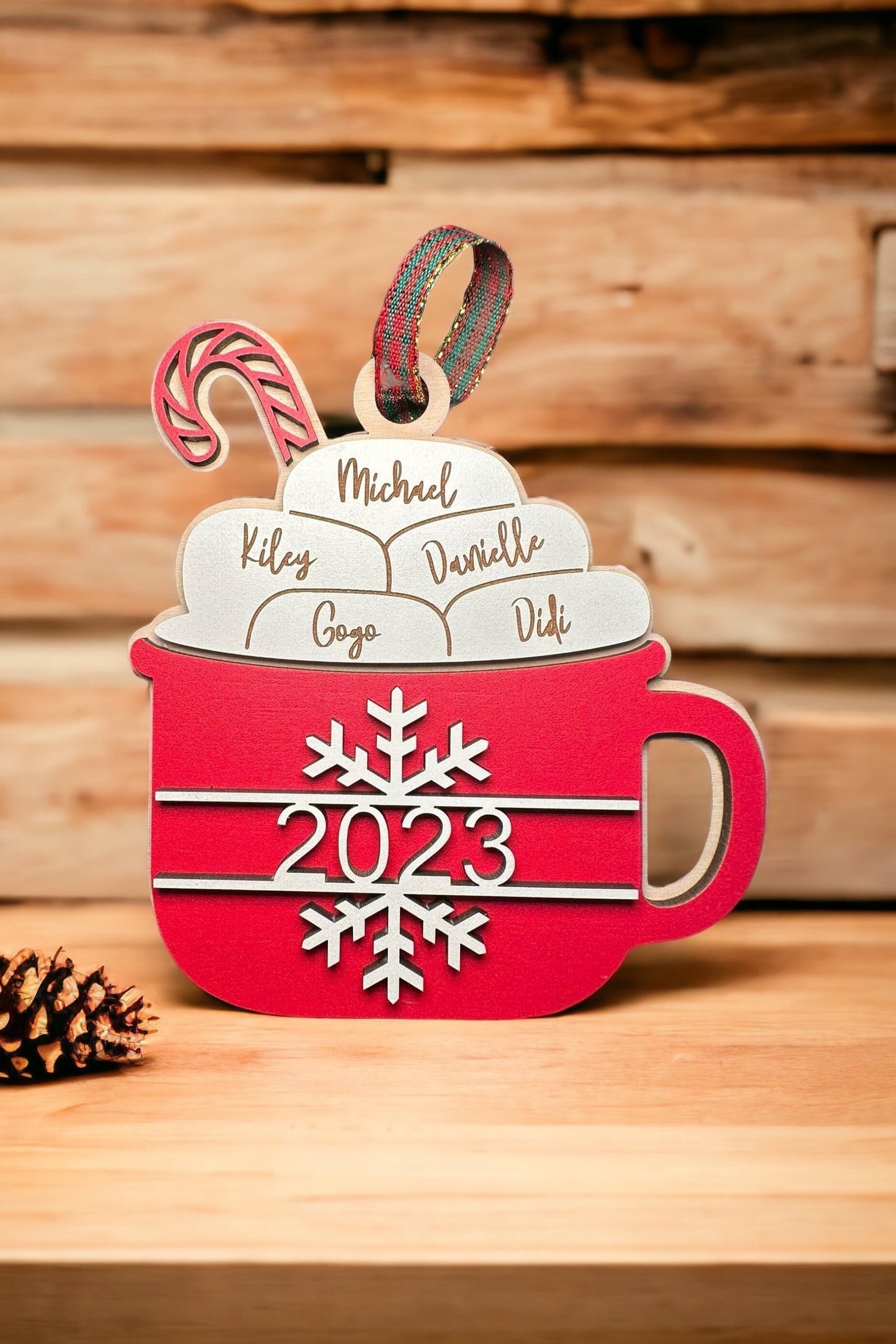 Hot Chocolate Marshmallow Ornament, Personalized Wooden, Layered Hot Cocoa