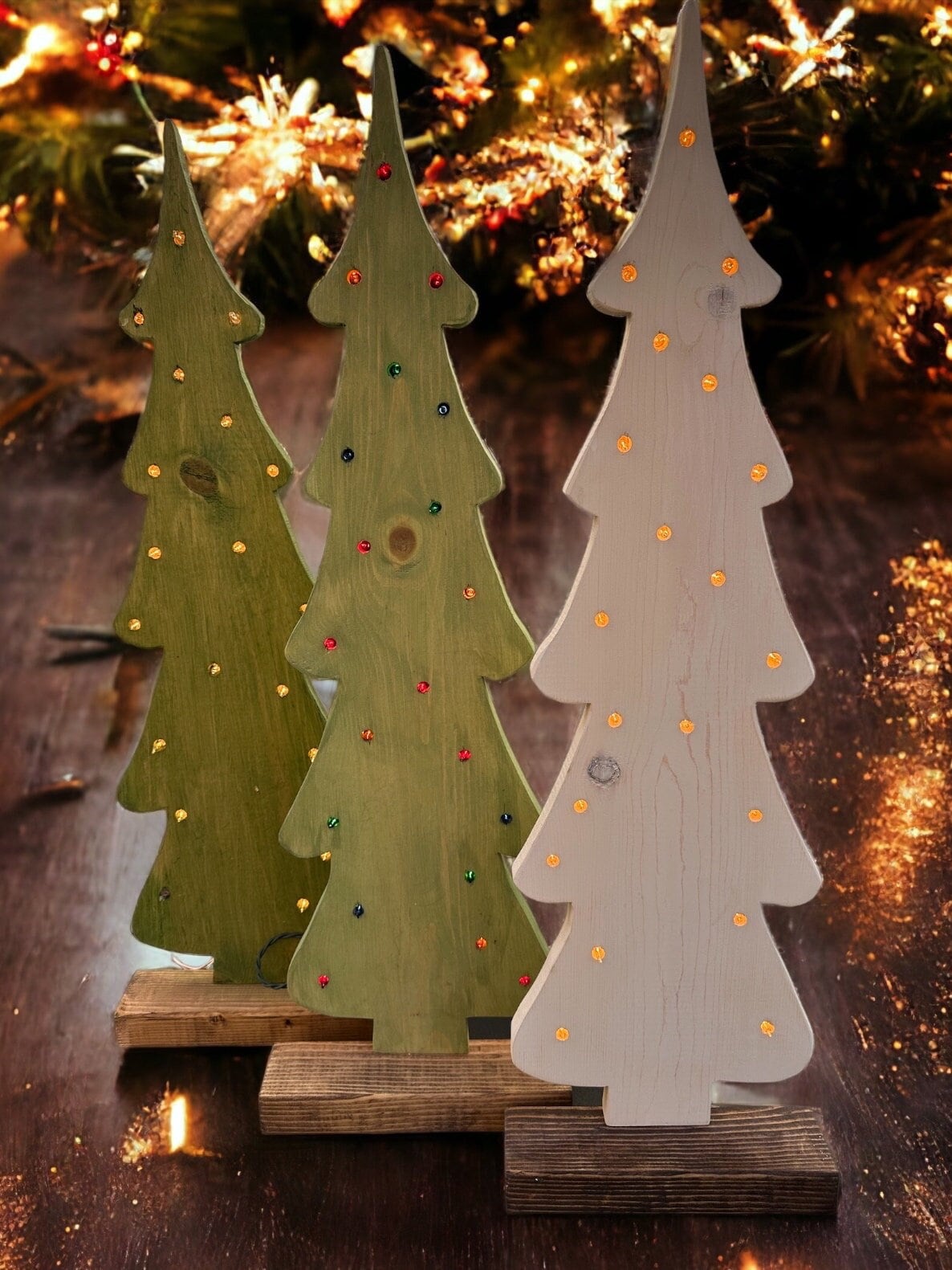 Wooden Lighted Christmas Tree, Handmade