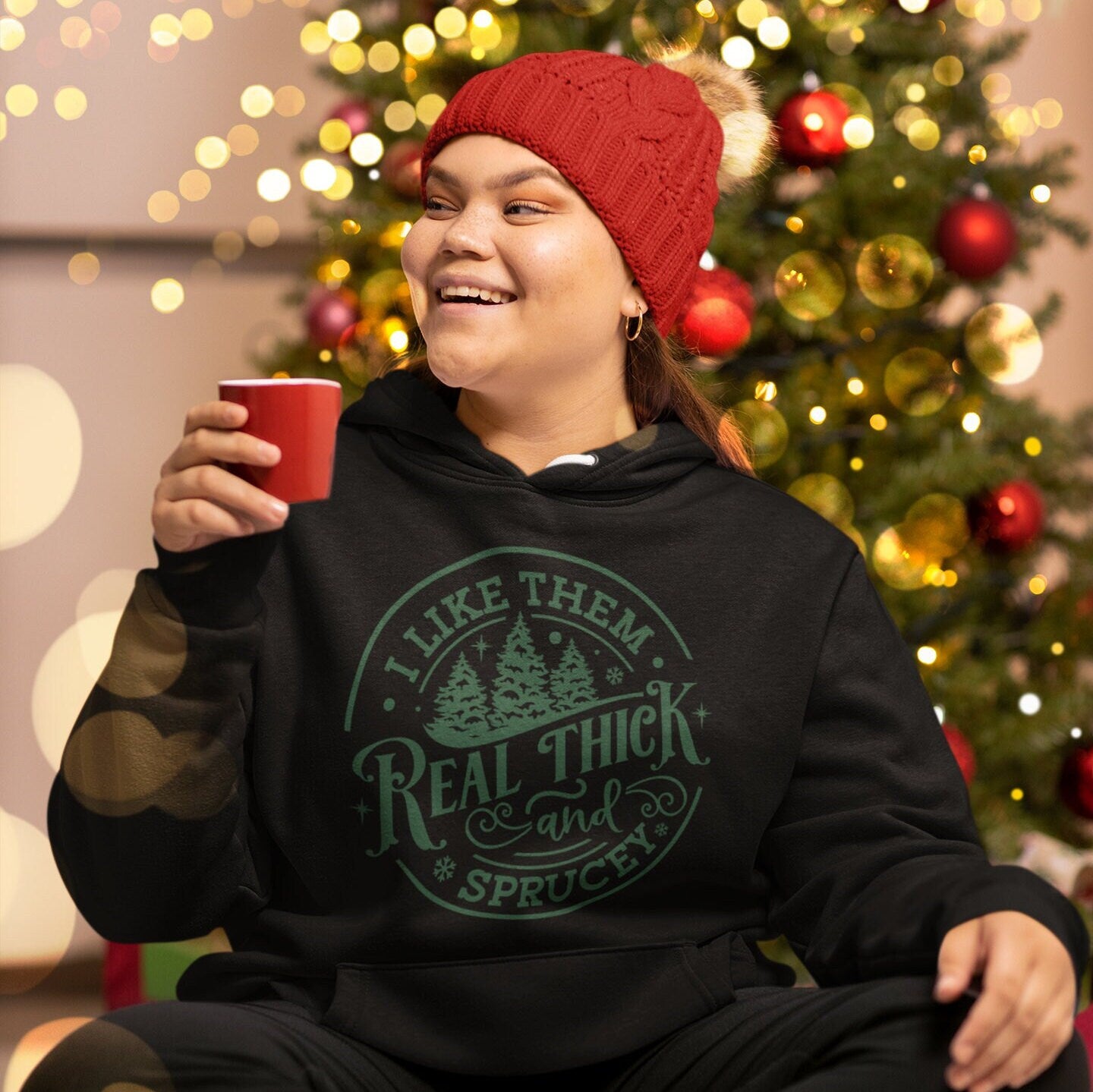 I Like Them Real Thick and Sprucy, Unisex Christmas Hoodie, Funny 90s Throwback, Adult Tee