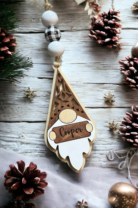 Boho Gnome Ornament, Personalized Wooden