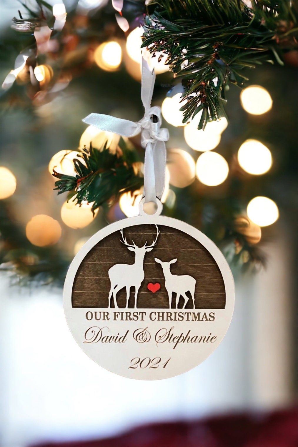Our First Christmas Personalized Deer Christmas Ornament, Wooden