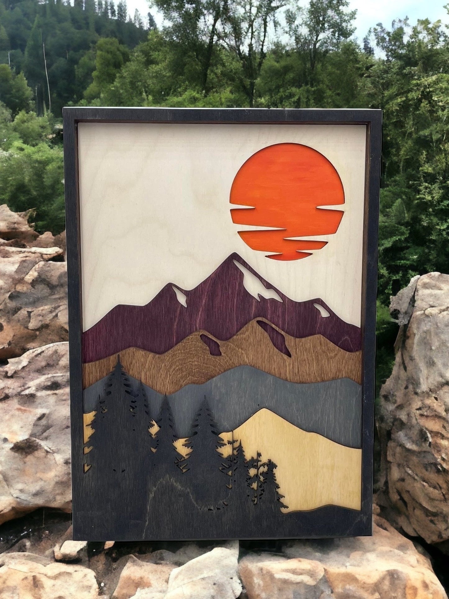 Wooden Mountain Wall Art, 7 Layer