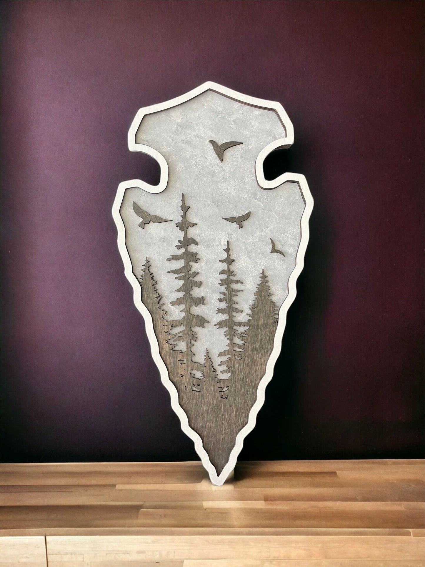 Native American Inspired Arrowhead Decor - Boho Chic Wall Art with Birds and Trees