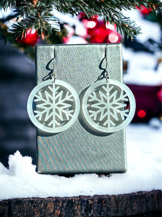 Snowflake Earrings Hypoallergenic Stainless Steel hook, Lightweight Acrylic