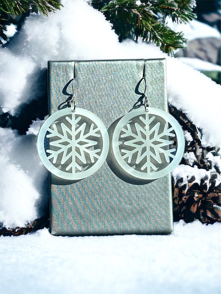 Snowflake Earrings Hypoallergenic Stainless Steel hook, Lightweight Acrylic